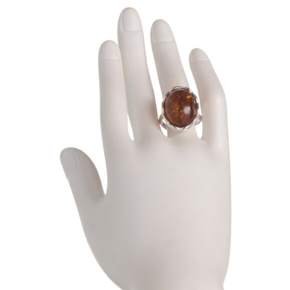 MIDWEST AMBER Made In Poland Sterling Silver Amber Scroll Ring - Picture 2 of 2